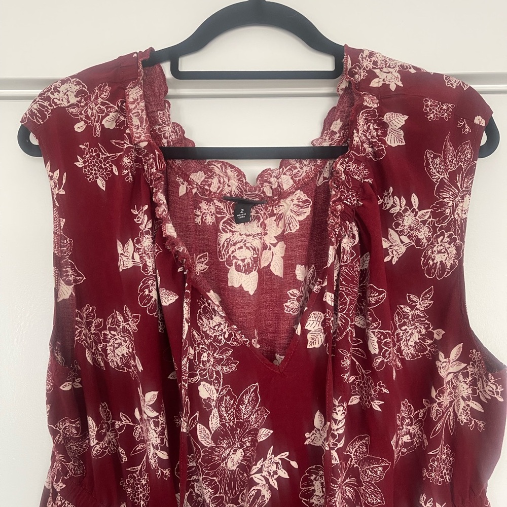 Torrid Burgundy Floral Maxi Dress Sleeveless Tie Neck Size 2 - Picture 6 of 10